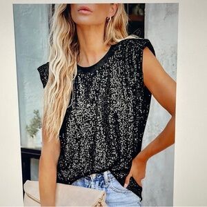 Black Sequin Sleeveless Top glamour bling show off
